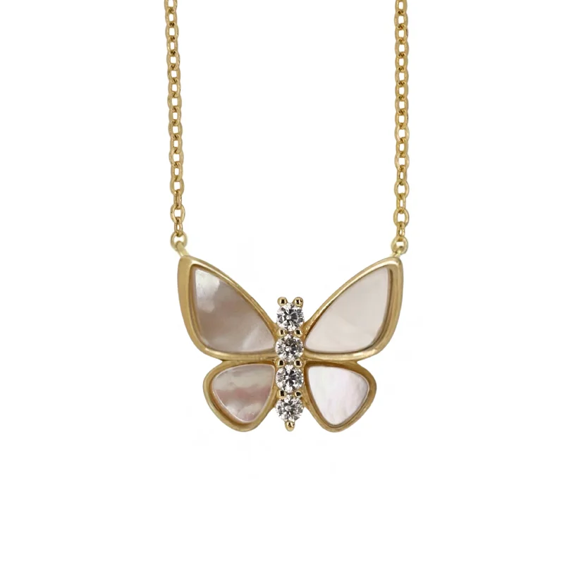 Bead Chain Necklace-AVERY | MOP and Cubic Zirconia Butterfly Charm Necklace