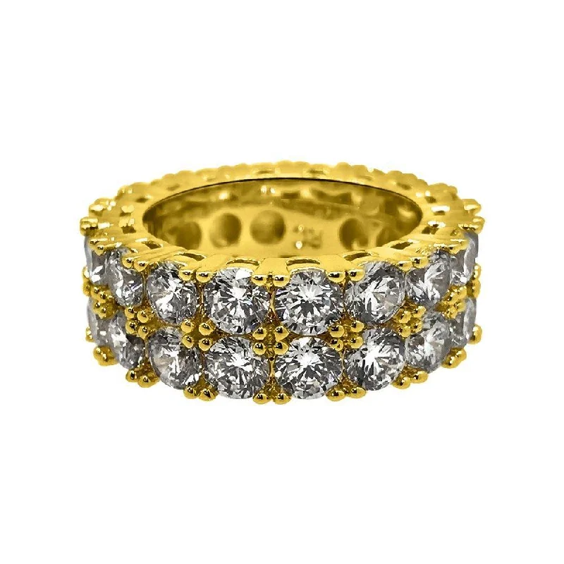 Unique Gold Wedding Band-Double Eternity Band 360 Gold CZ Bling Bling Ring