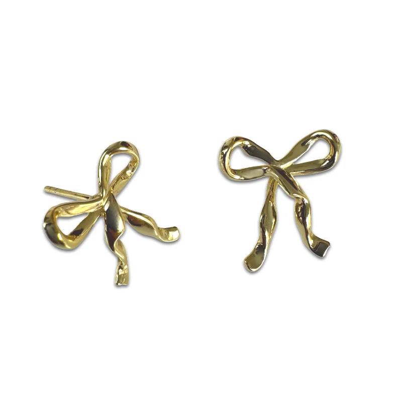 Heart Shaped Hoop Earrings-Ribbon Bow Studs