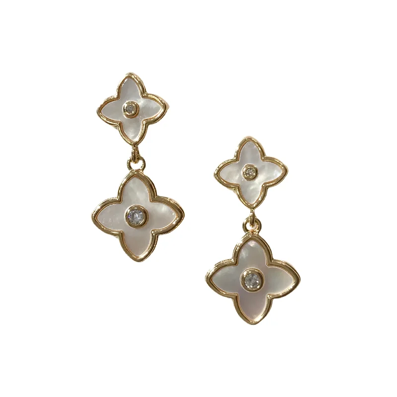 Fancy Drop Earrings-Gold Filled Flora Mother of Pearl Drop Stud Earrings