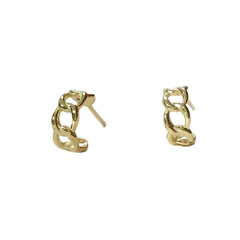 Big Gold Earrings-Mini Chain Half Hoop Huggies