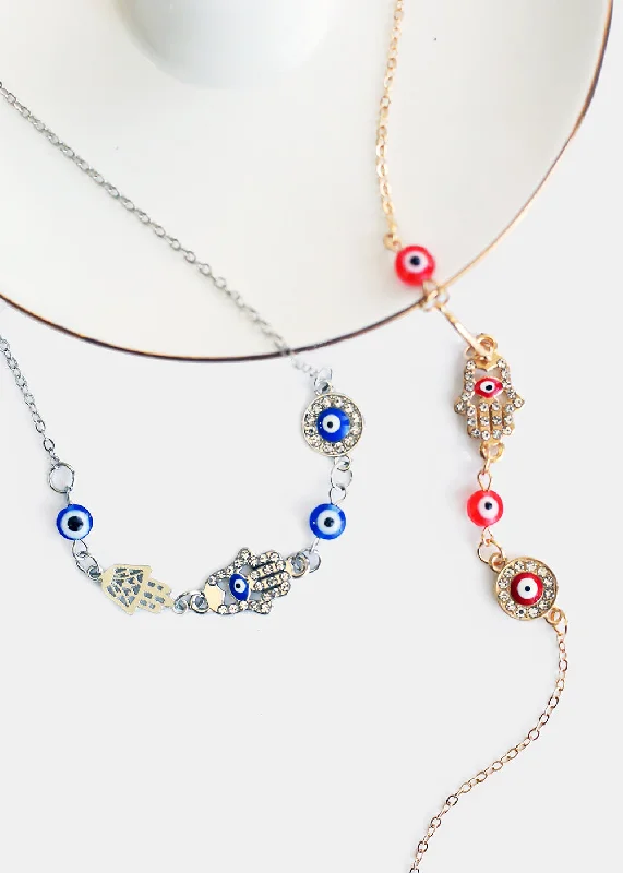 Cute Pendant Necklace-Hamsa Hands & Evil Eye Necklace