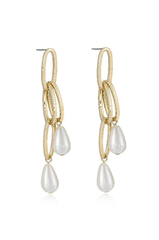 Statement Earrings for Weddings-Pearl Chain Earrings