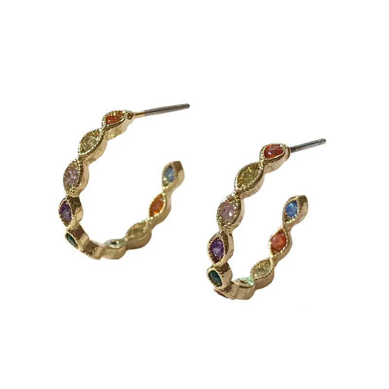 Silver Earrings with Pearls-Crysta Multicolor Marquis Hoop Studs