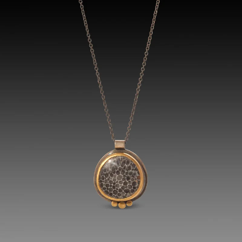 Modern Silver Necklace-Bryozoan Fossil Necklace