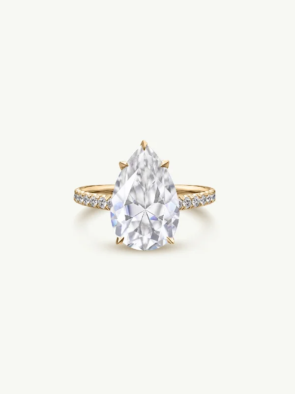 Simple Silver Ring-Safaa Pear-Shaped Brilliant Cut White Diamond Engagement Ring In 18K Yellow Gold