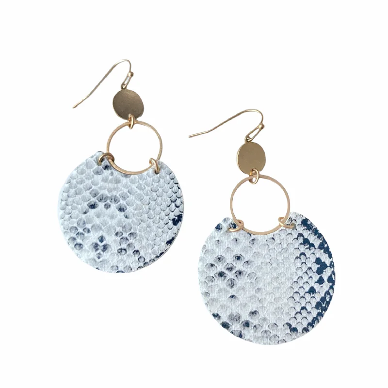 Shiny Hoop Earrings-Snake Print Disc Earrings