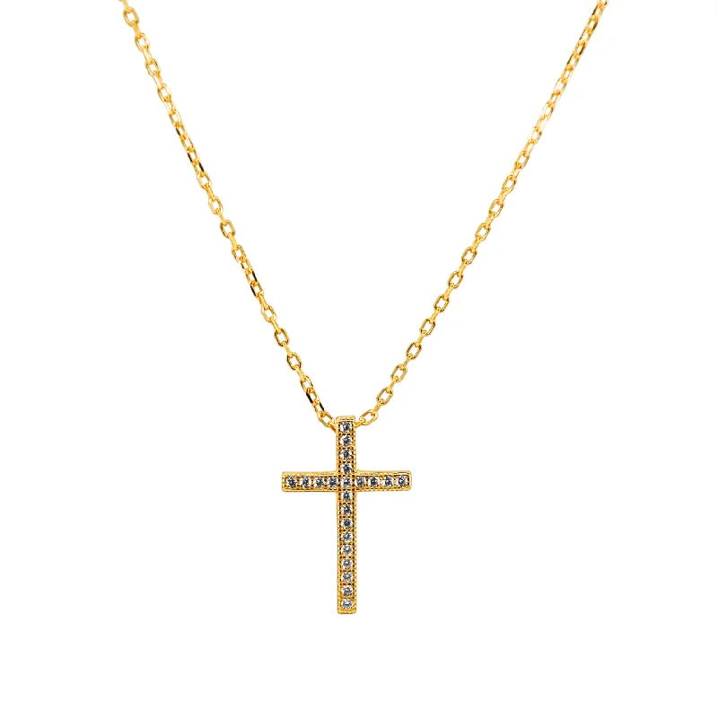 Statement Necklace for Parties-"CELINA" Extra-Large Cross Pave CZ Necklace