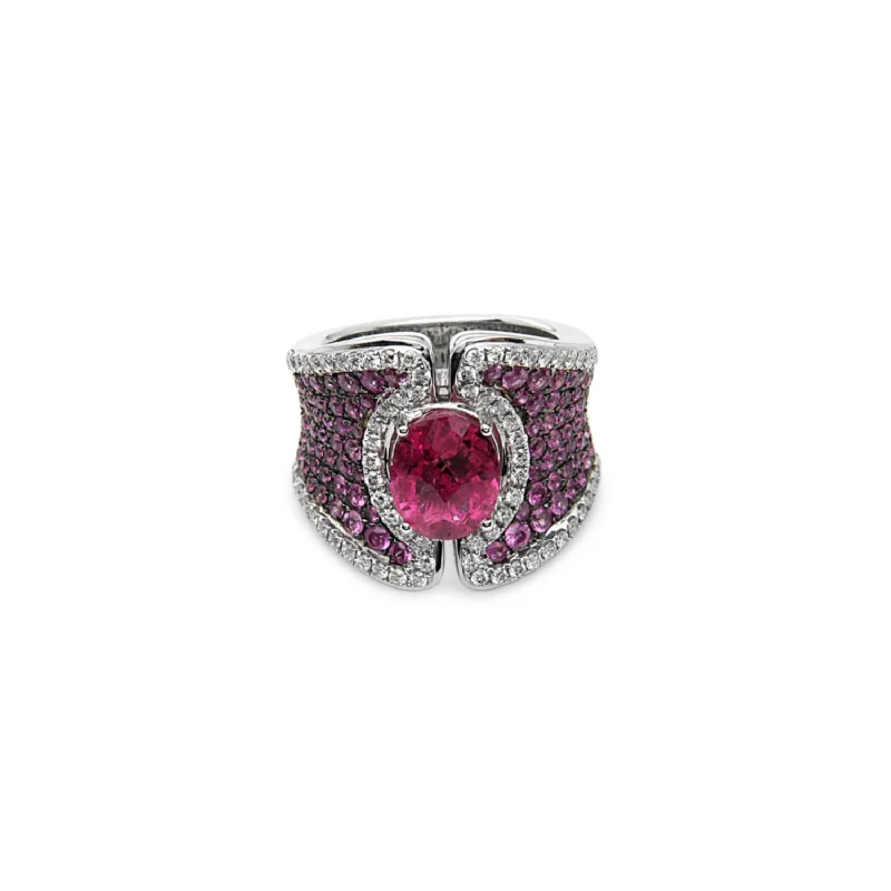 Pink Sapphire Engagement Ring-Pastel Pave Large Saddle Ring