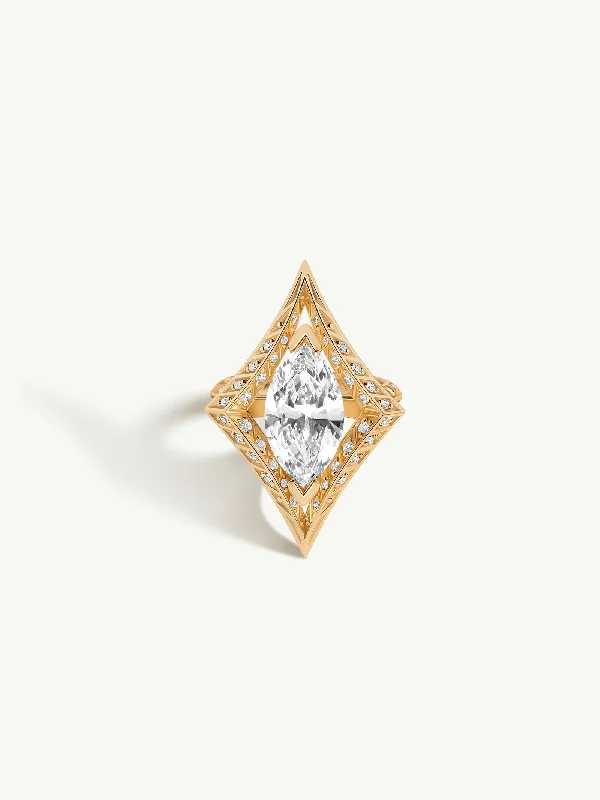 Sterling Silver Promise Ring-Palmyra Ring With Brilliant Marquise-Cut White Diamond In 18K Yellow Gold