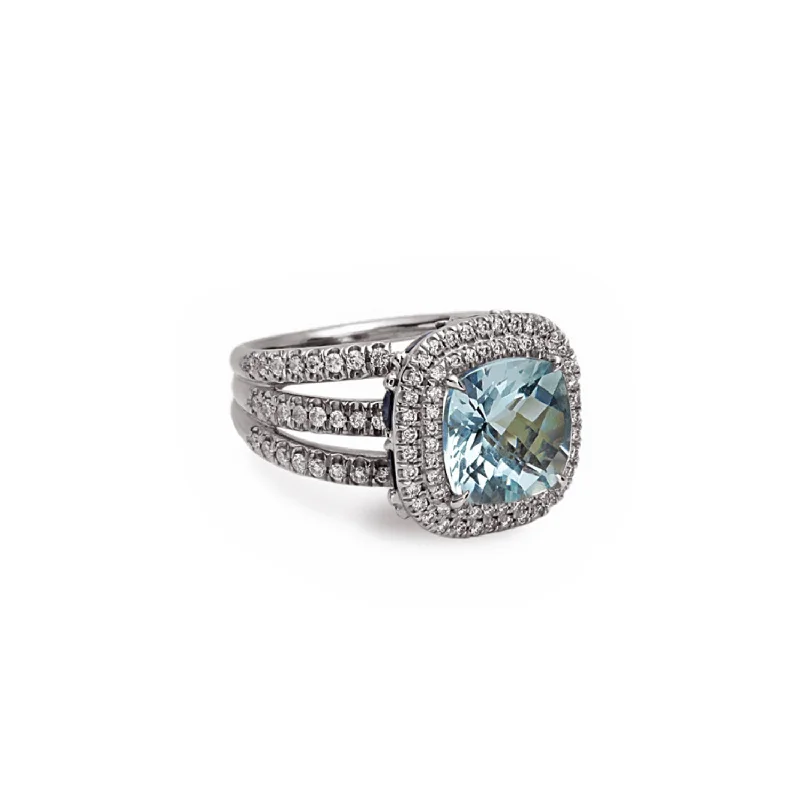 Three Stone Engagement Ring-Pastel Diamond Split-Band Classic Cushion Ring