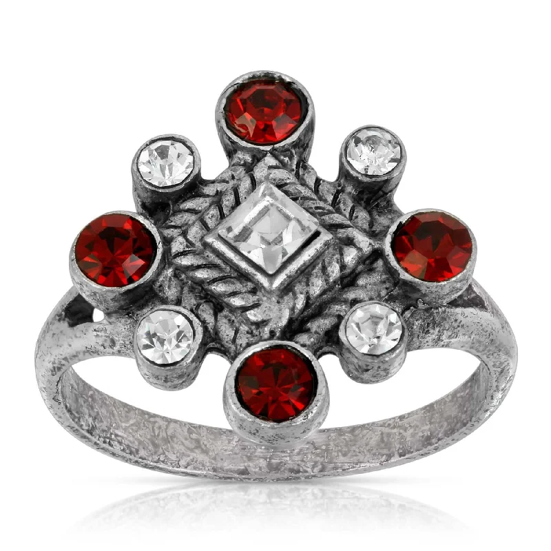 Personalized Silver Wedding Ring-1928 Jewelry Pewter Red & Crystal Diamond Shaped Ring Size 7