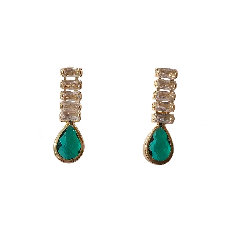 Casual Everyday Earrings-Gold Filled Emerald Baguette Earrings