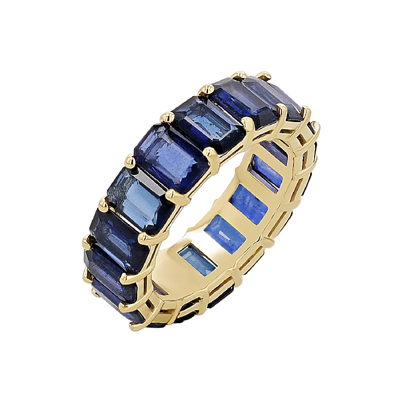 Customized Gemstone Engagement Ring-Genuine Blue Sapphire Emerald Cut Eternity Ring