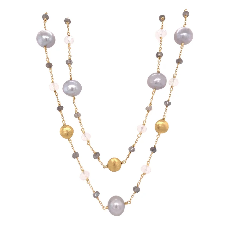 Adjustable Crystal Necklace-Grey moonstone pearl