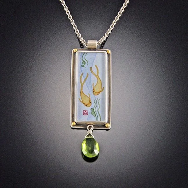 Minimalist Gemstone Necklace-Rectangular Koi Necklace with Peridot