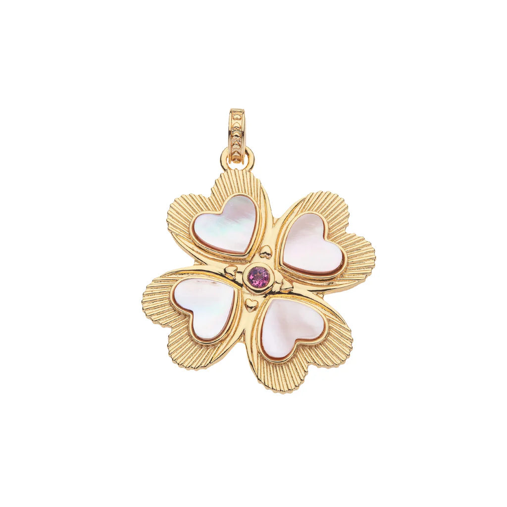 Tropical Necklace for Summer-LUCKY in Love Clover Pendant with Pink Shell