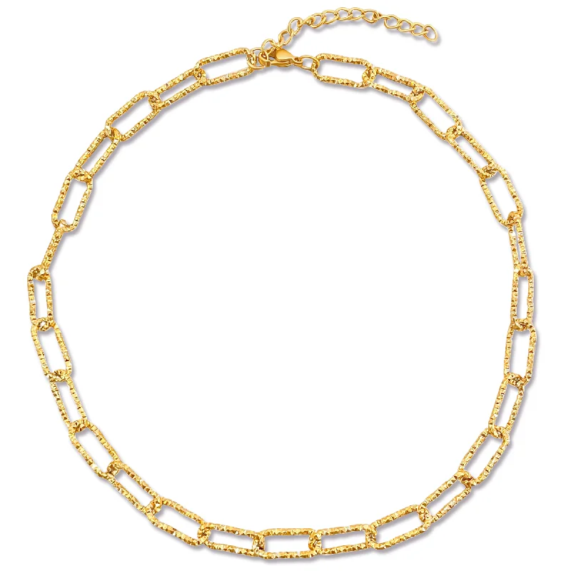 Gold Infinity Necklace-Fabiola Textured Paper Clip Chain Necklace