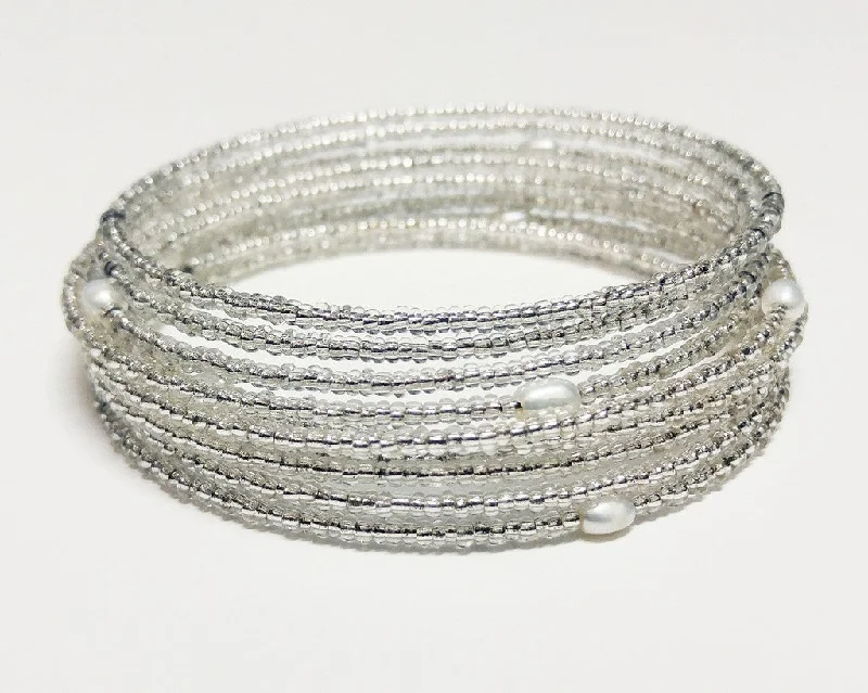 Beaded Wrist Bracelet-White Seed Bead Glam Bracelet