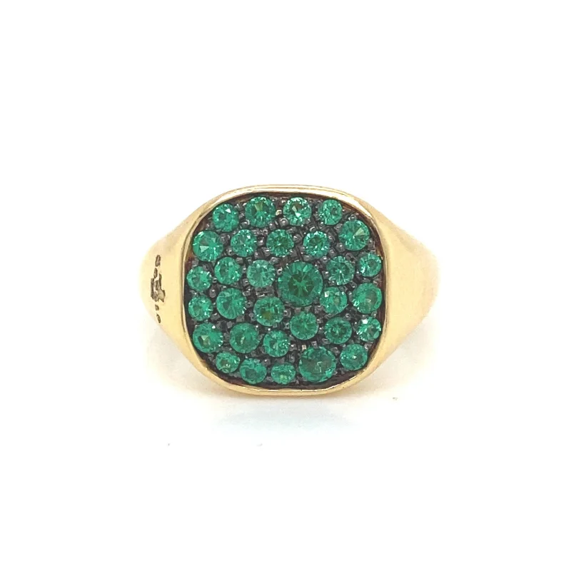 Custom Vintage Wedding Band-Savoia Pave Green Tsavorite Signet Ring