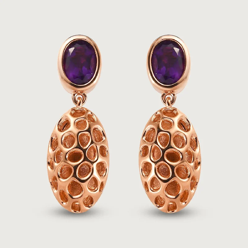 Handcrafted Bead Earrings-Lattice Pebble Drop Earrings with African Amethyst