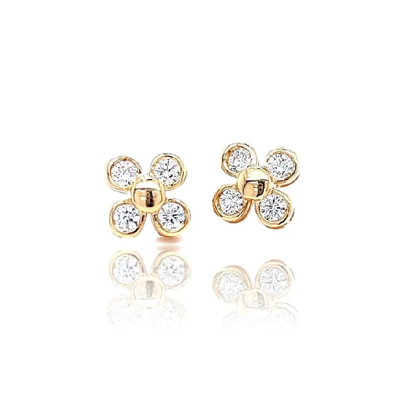 Silver Hoop Earrings for Women-Diamond Clover Studs