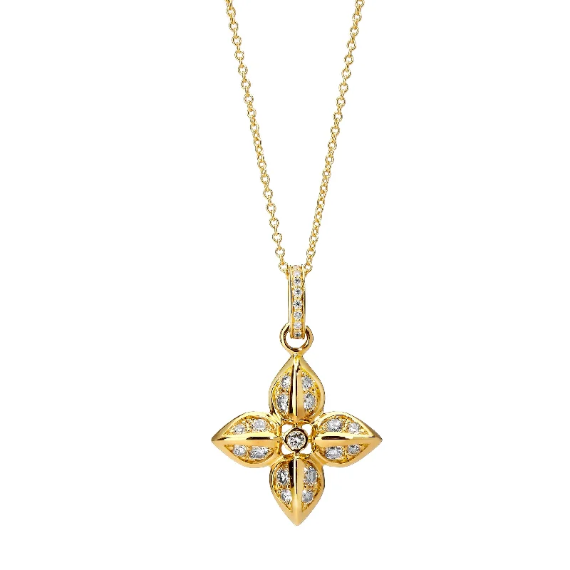 Vintage Gold Necklace-Diamond Flower Necklace