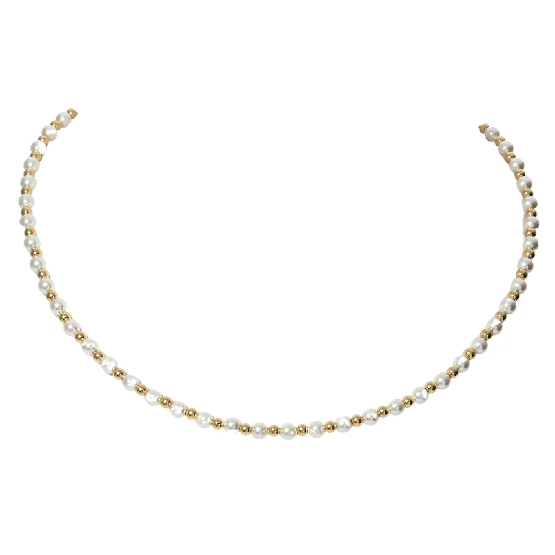 Custom Gold Necklace-"MAY" 14k gold-filled & pearl beaded Choker/Necklace