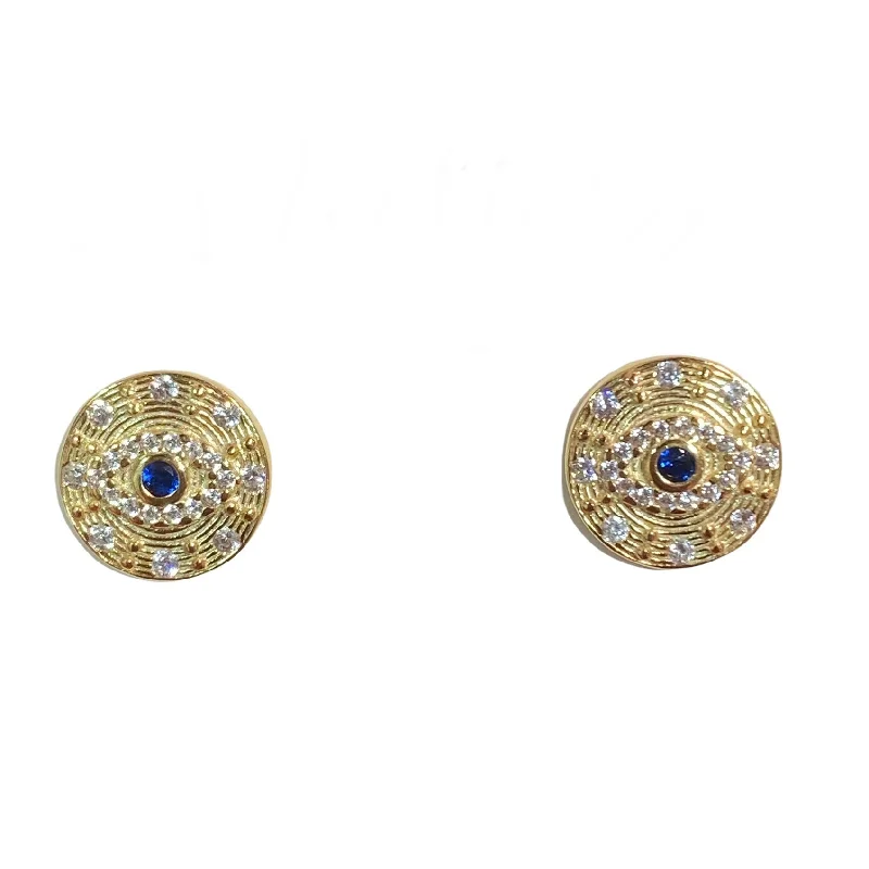 Handmade Crystal Earrings-Evil Eye Disc Stud Earrings