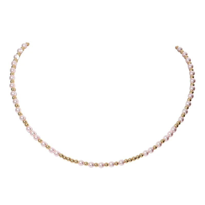 Gold Charm Necklace-"MELANIE" 14k gold-filled & pearl beaded Choker/Necklace