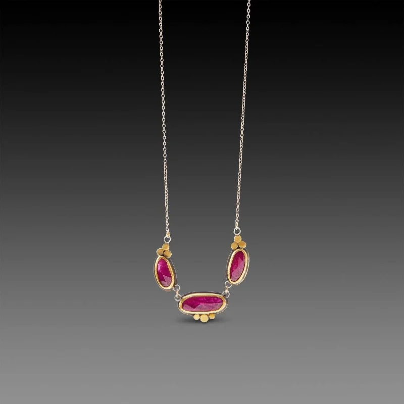 Bright Sapphire Necklace-Rubies with 22k Gold Trios Necklace