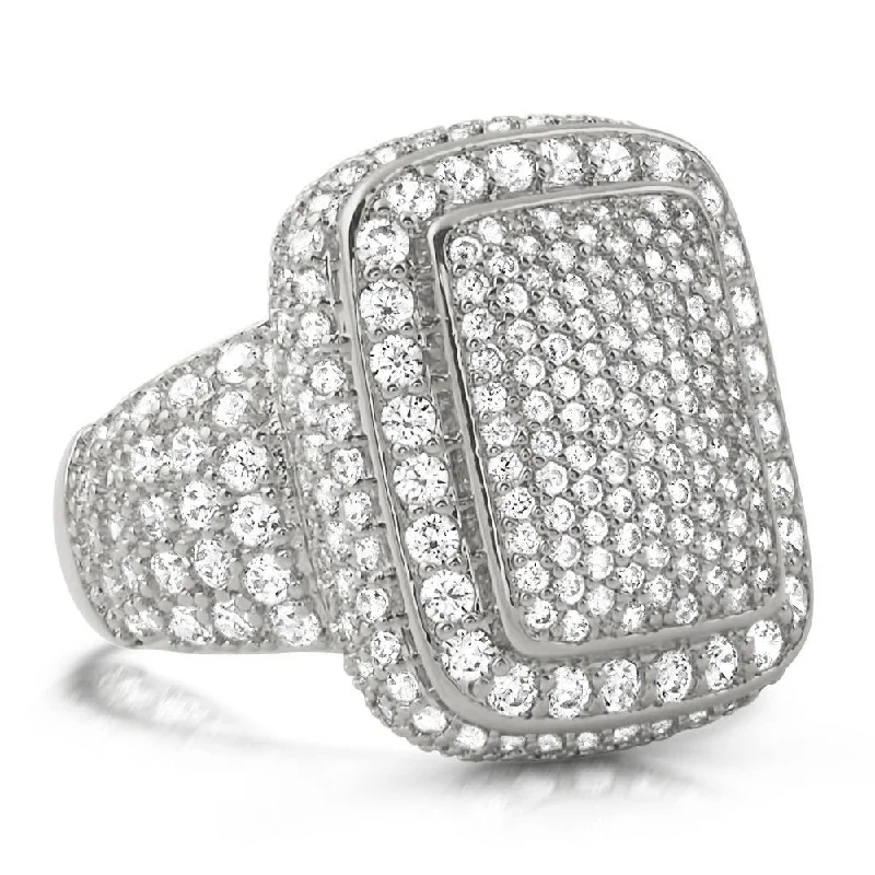 Elegant Opal Ring-Cocktail Chunky Ice Bling Bling CZ Mens Ring in Rhodium