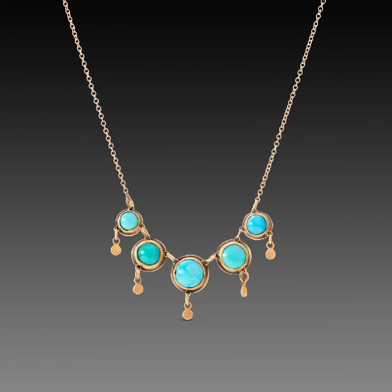 Gold Rope Necklace-Delicate Turquoise Fringe Necklace