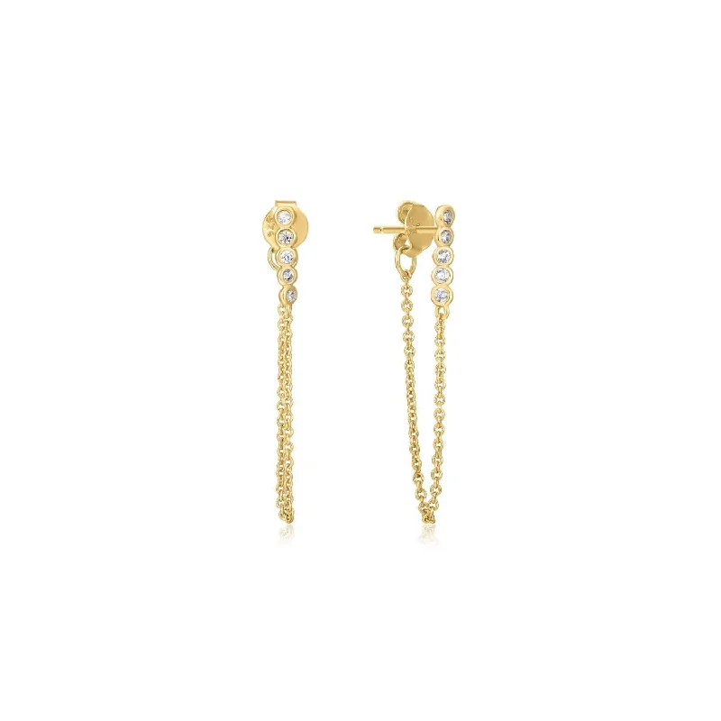 Simple Gold Earrings-Multi Cz & Chain Link Drop Earrings