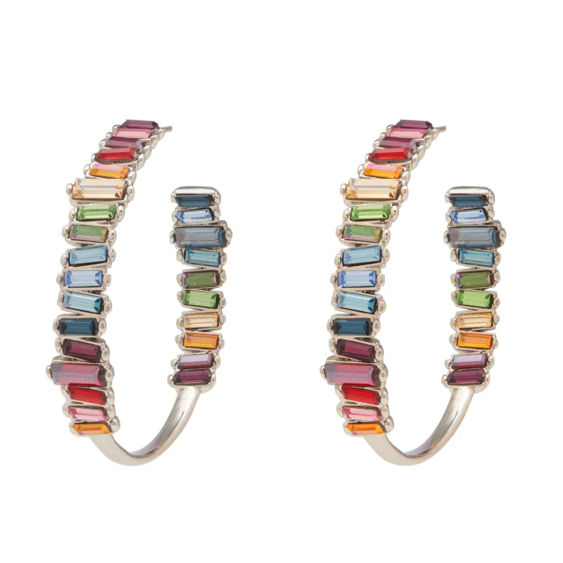 Customizable Silver Earrings-Serena Hoops in Rhodium Rainbow