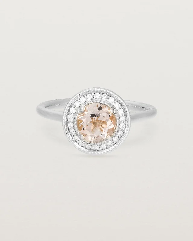 Round Diamond Engagement Ring-Imogen Halo Ring | Morganite & Diamonds