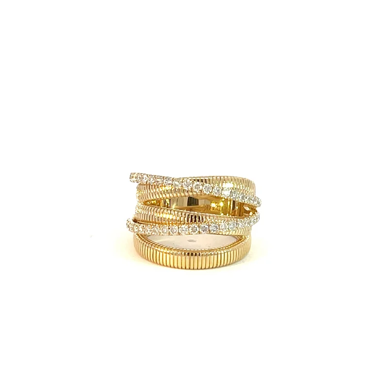 Custom Infinity Band-Ribbed Gold & Diamond Wide Fashion Ring