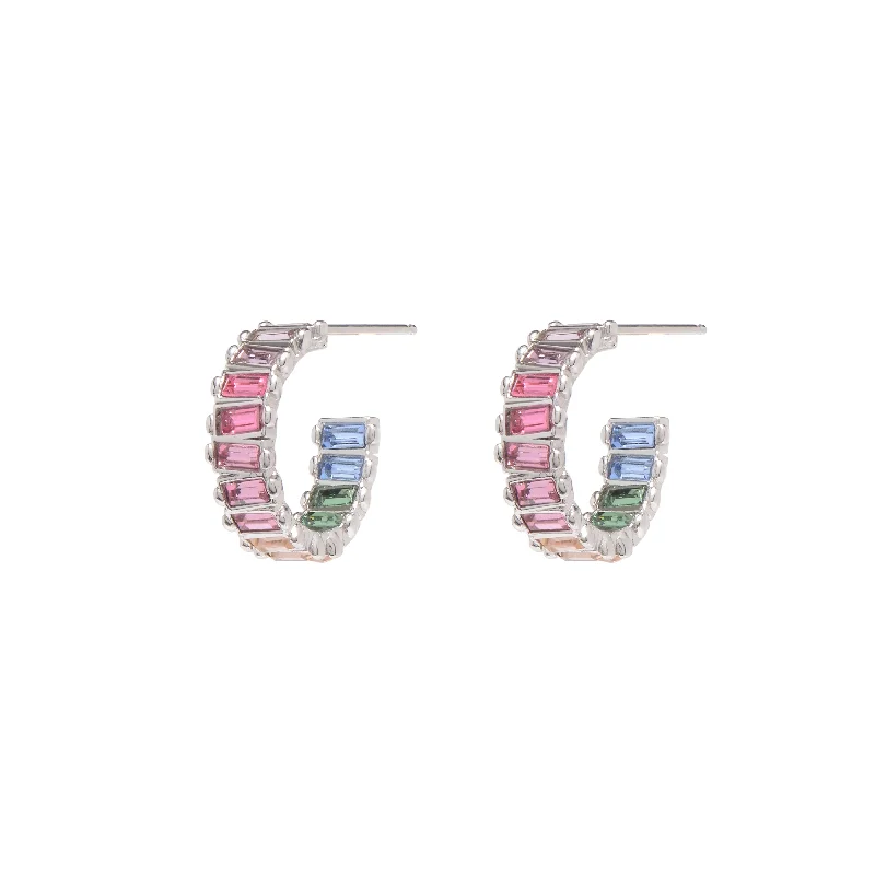 Floral Hoop Earrings-XS Baby Serena Hoops in Rhodium Rainbow