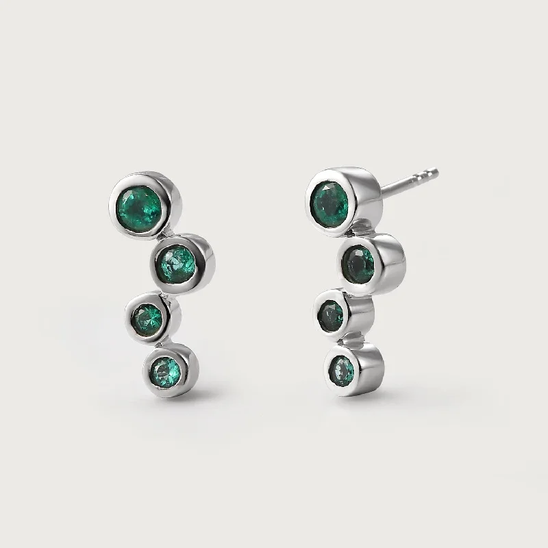 Gemstone Stud Earrings-Premium Emerald Solitaire Stud Push Post Earring