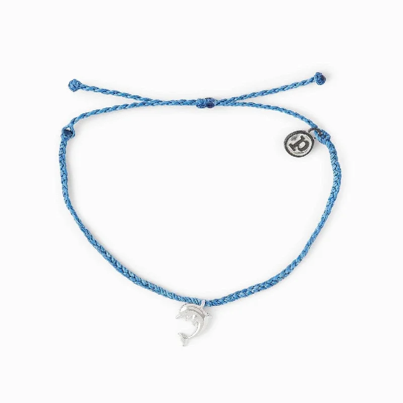 Boho Style Bracelet-PuraVida, Silver Dolphin Bracelet, Malibu Blue