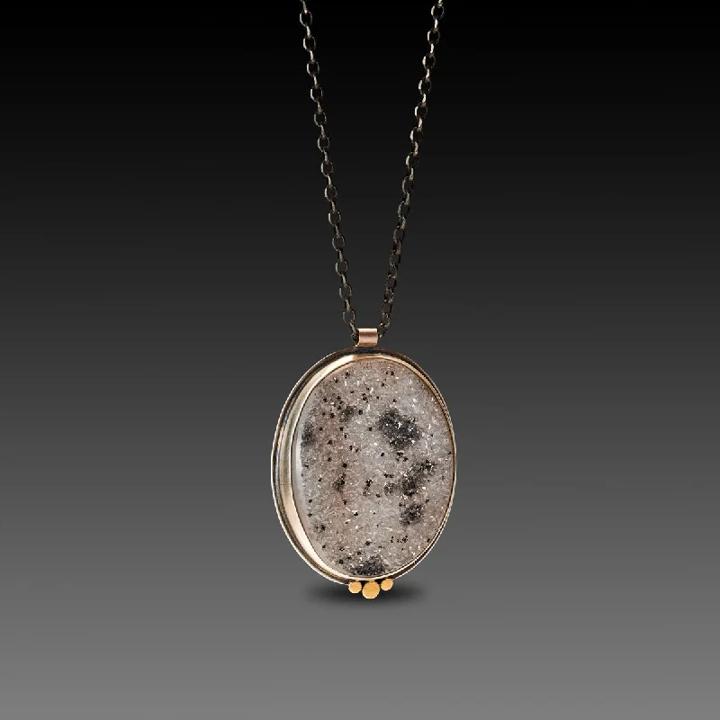 Long Gold Necklace-Speckled Druzy Necklace