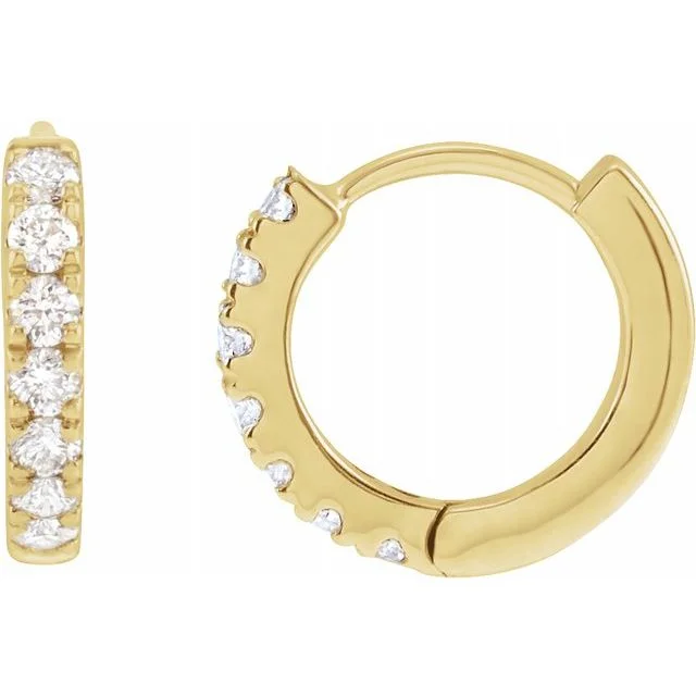 Handmade Gold Earrings-Mini 10mm 14K Diamond Huggie Earrings (RE1845)