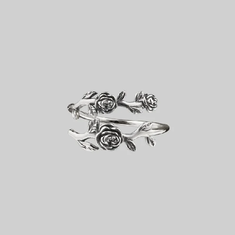 Silver Promise Ring for Her-DAMASK. Rose Foliage Wrap Ring - Silver