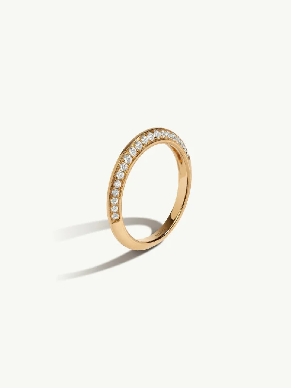 Large Gold Ring-Marei Beveled Edge Pavé White Diamond Wedding Band In 18K Yellow Gold