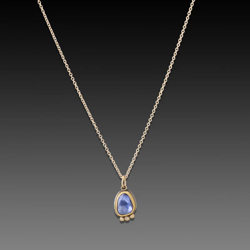 Beaded Gold Necklace-Blue Sapphire Necklace with Diamond Trio