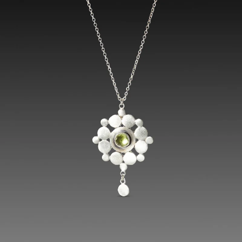 Layered Silver Necklace-Sterling & Peridot Mandala Necklace