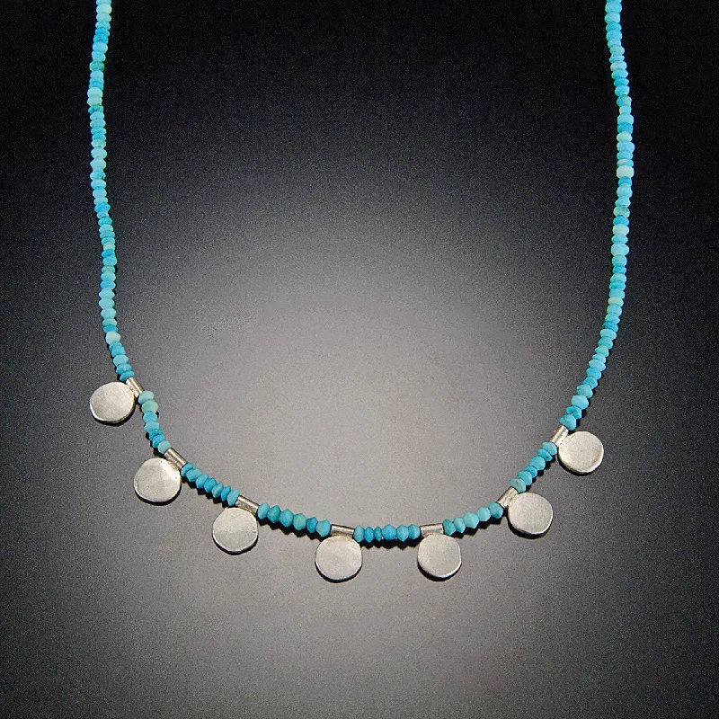 Multi-Layer Chain Necklace-Turquoise Necklace with Sterling Silver Disks