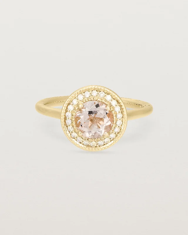 Custom Gemstone Wedding Band-Imogen Halo Ring | Morganite & Diamonds