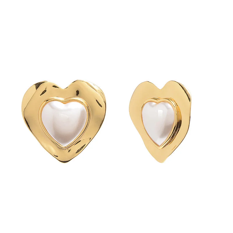 Modern Silver Earrings-Gloria Studs in Gold Pearl