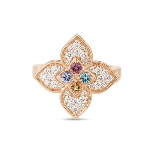 Custom Gemstone Ring-Roberto Coin 18K Rose Mixed Stones & Diamond Venetian Princess Flower Ring